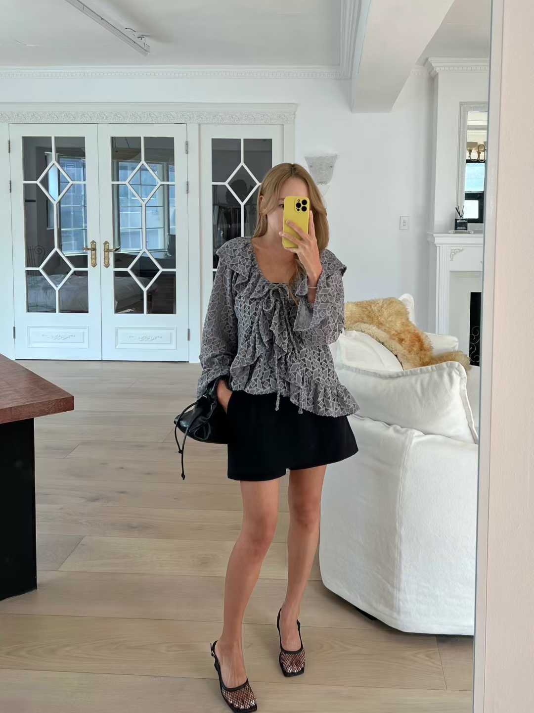 Checked Lace Ruffles Shirt
