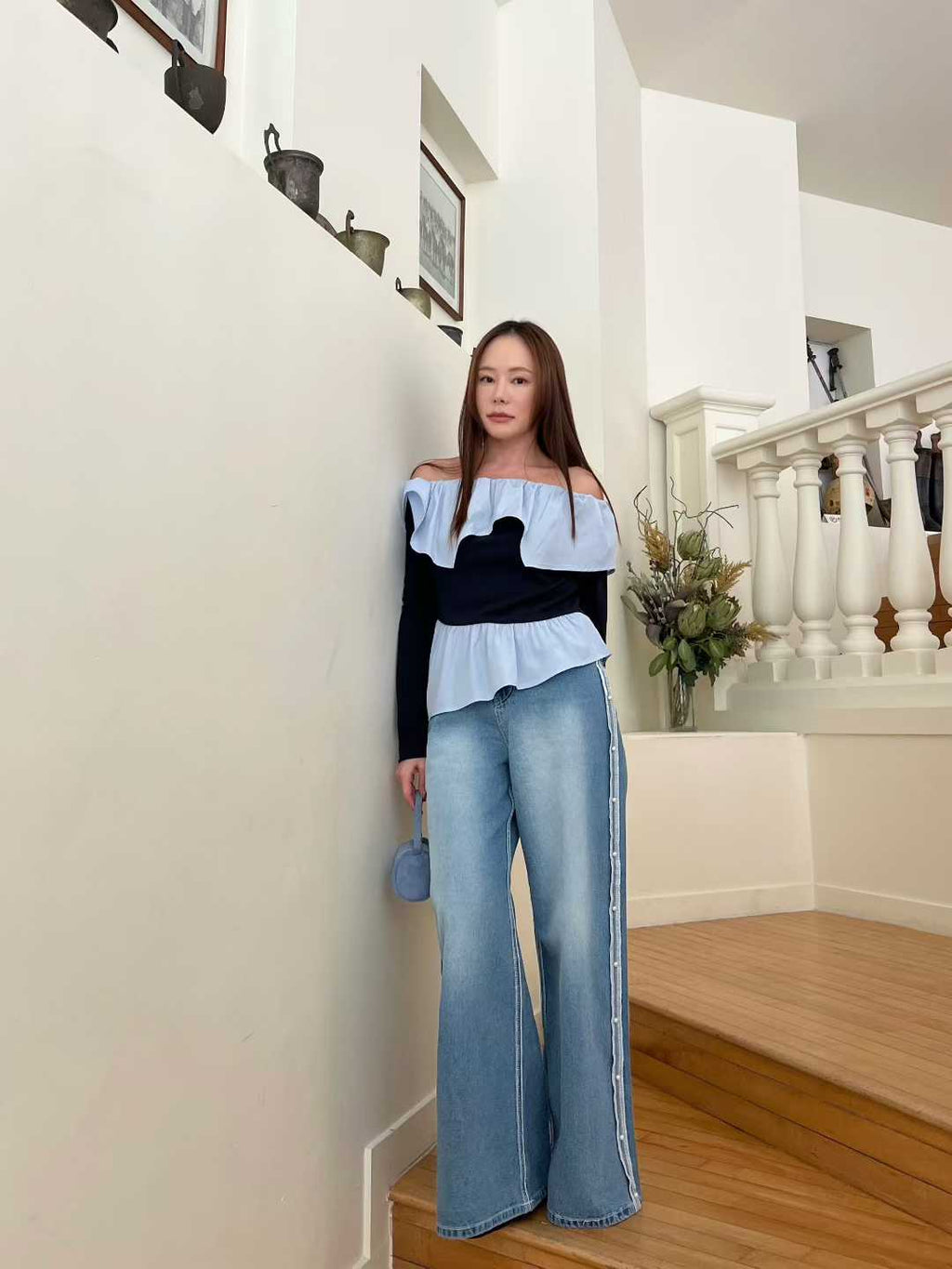 Ruffles Off Shoulder Up & Down Shirt