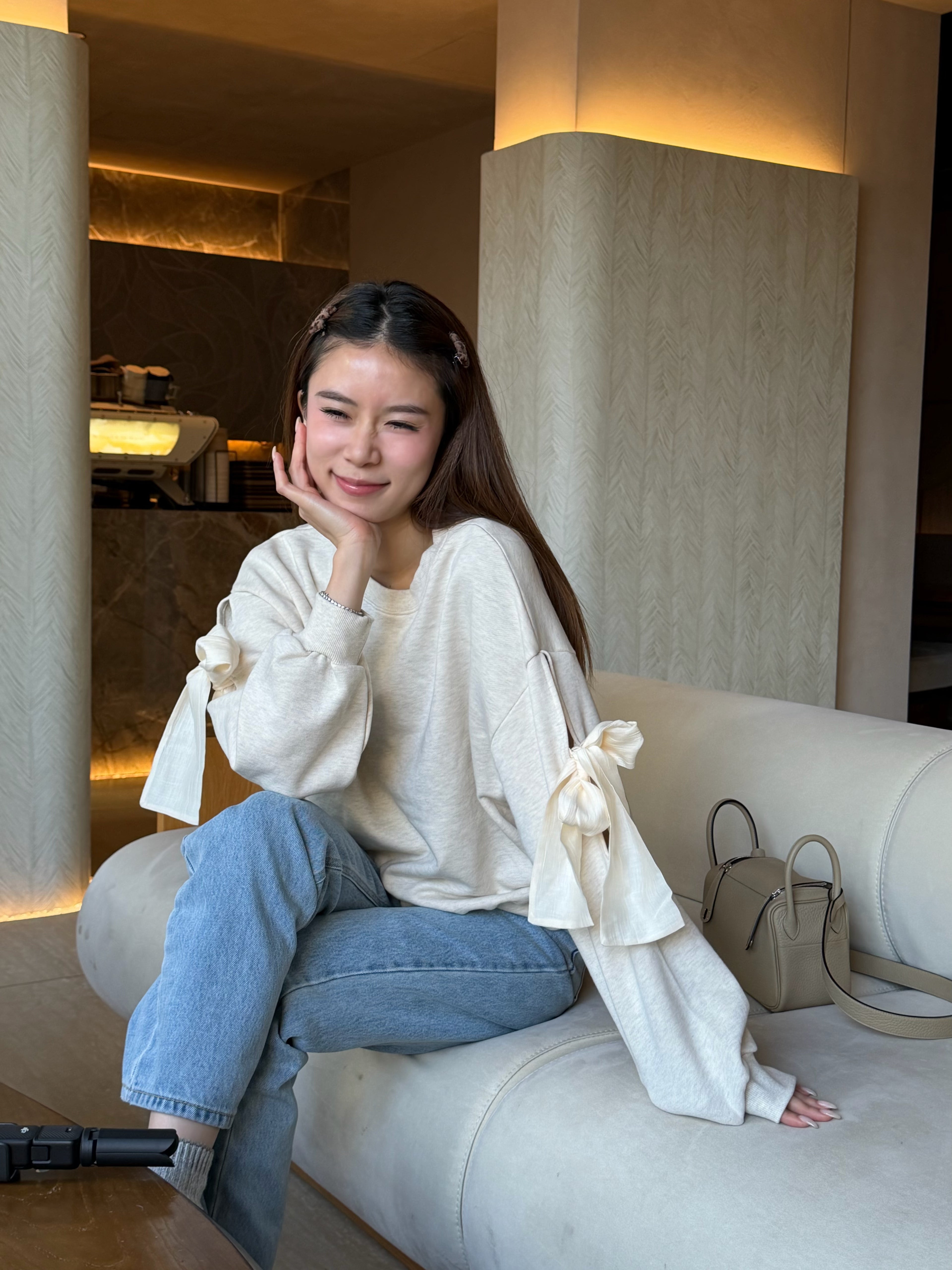 Double Sleeves Ribbon Sweater (無毛底)