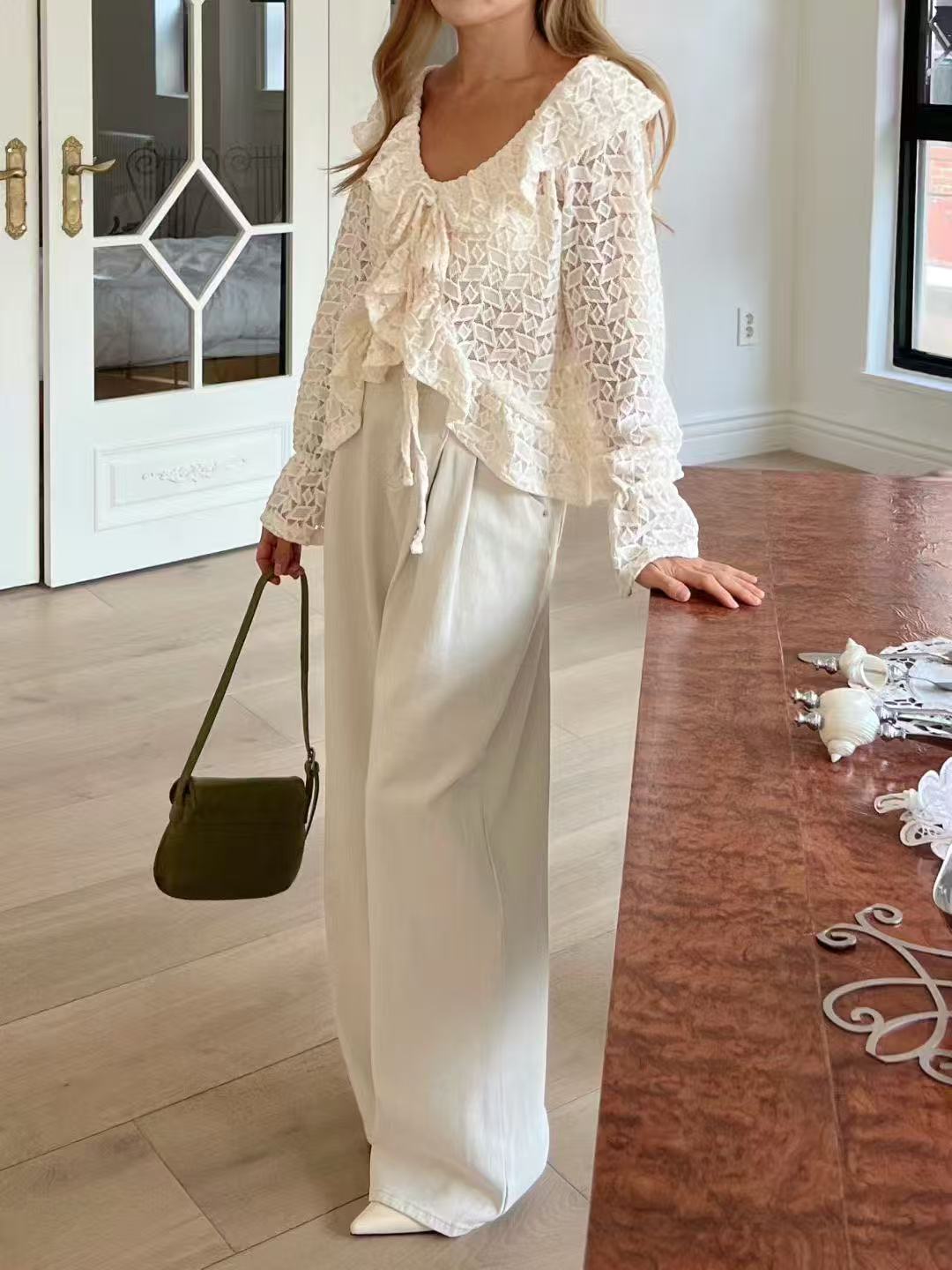 Checked Lace Ruffles Shirt