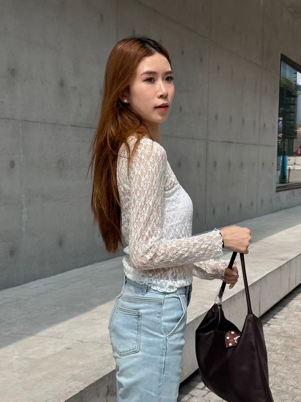 Lace Through Long Sleeves Top