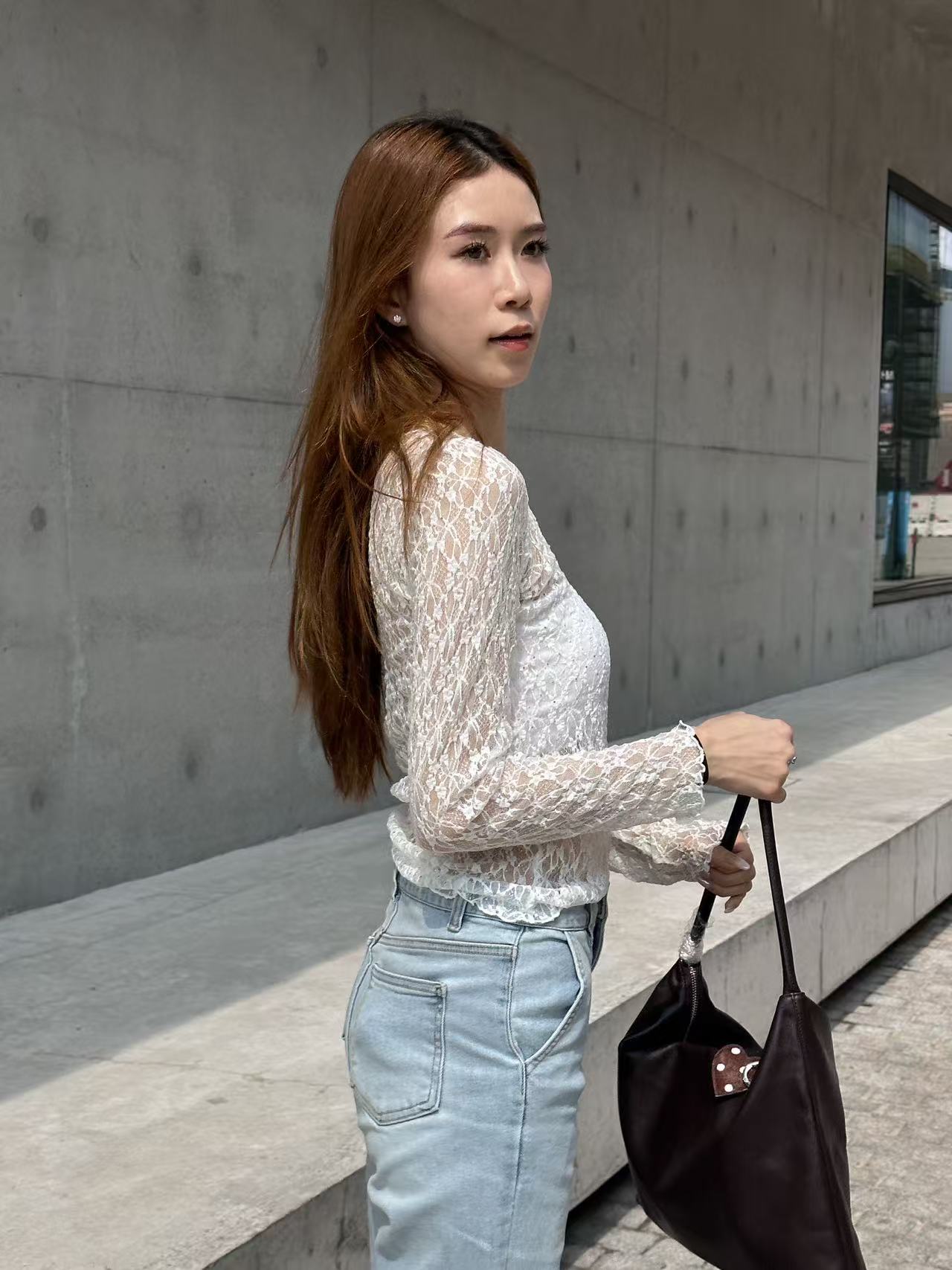 Lace Through Long Sleeves Top