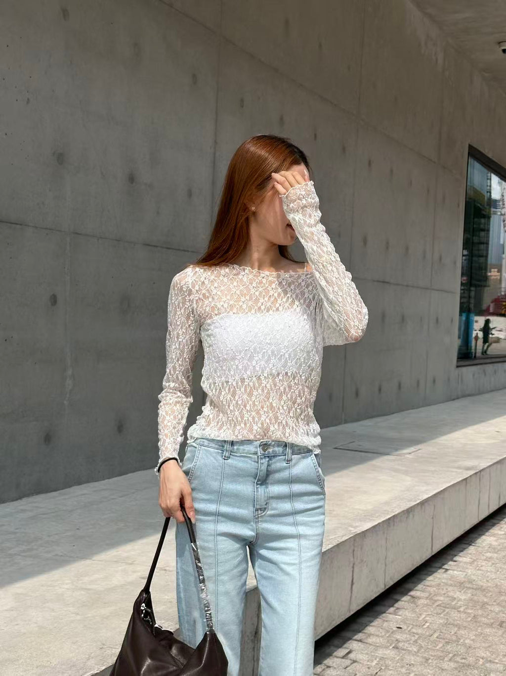 Lace Through Long Sleeves Top