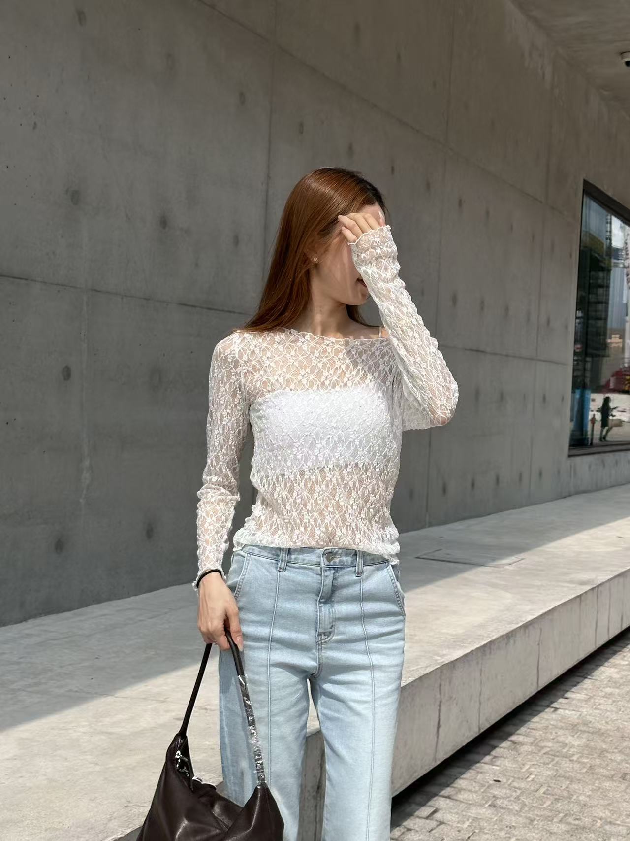 Lace Through Long Sleeves Top