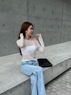 Lace Through Long Sleeves Top