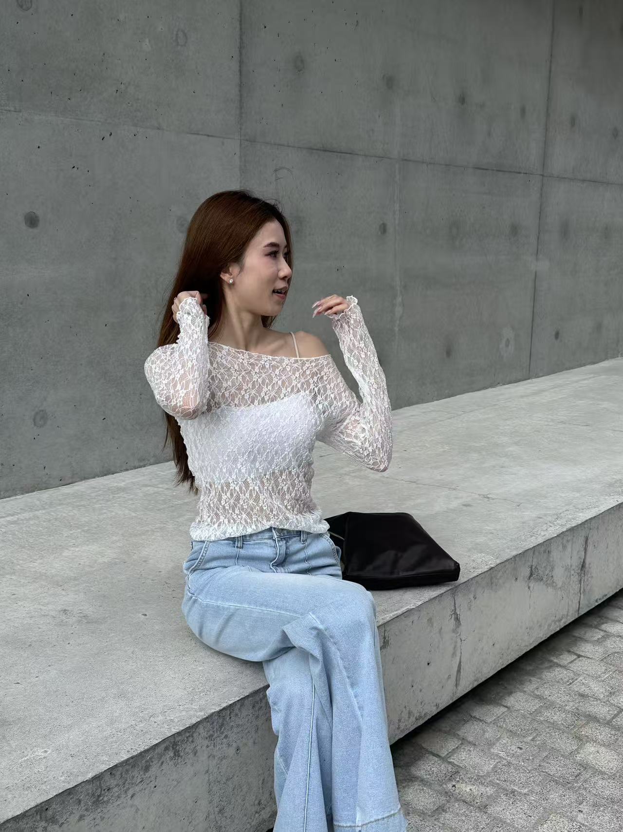Lace Through Long Sleeves Top
