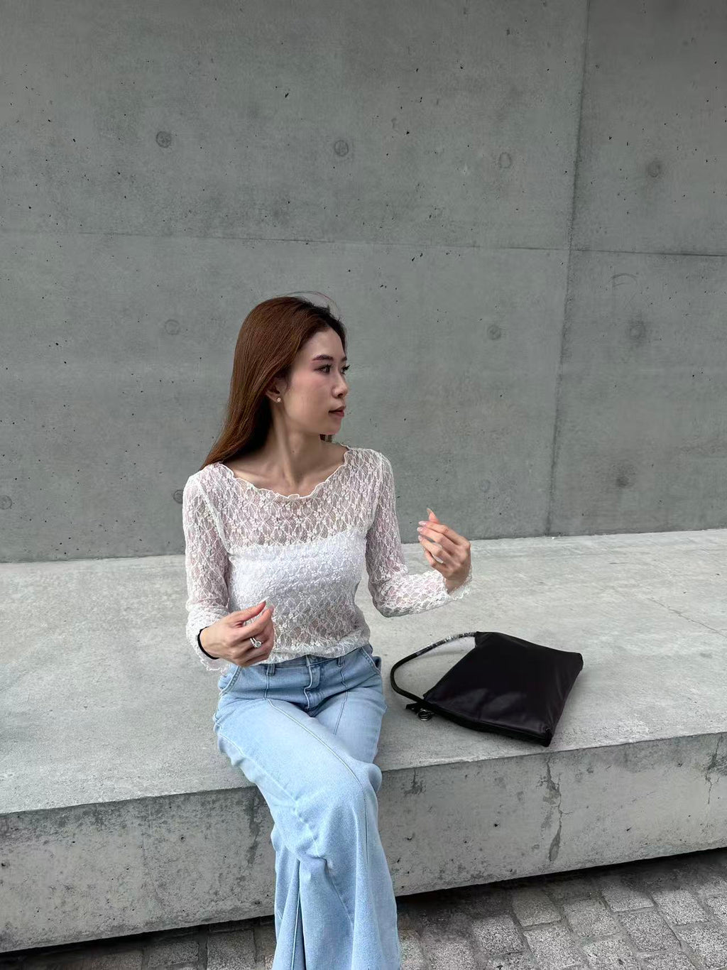 Lace Through Long Sleeves Top