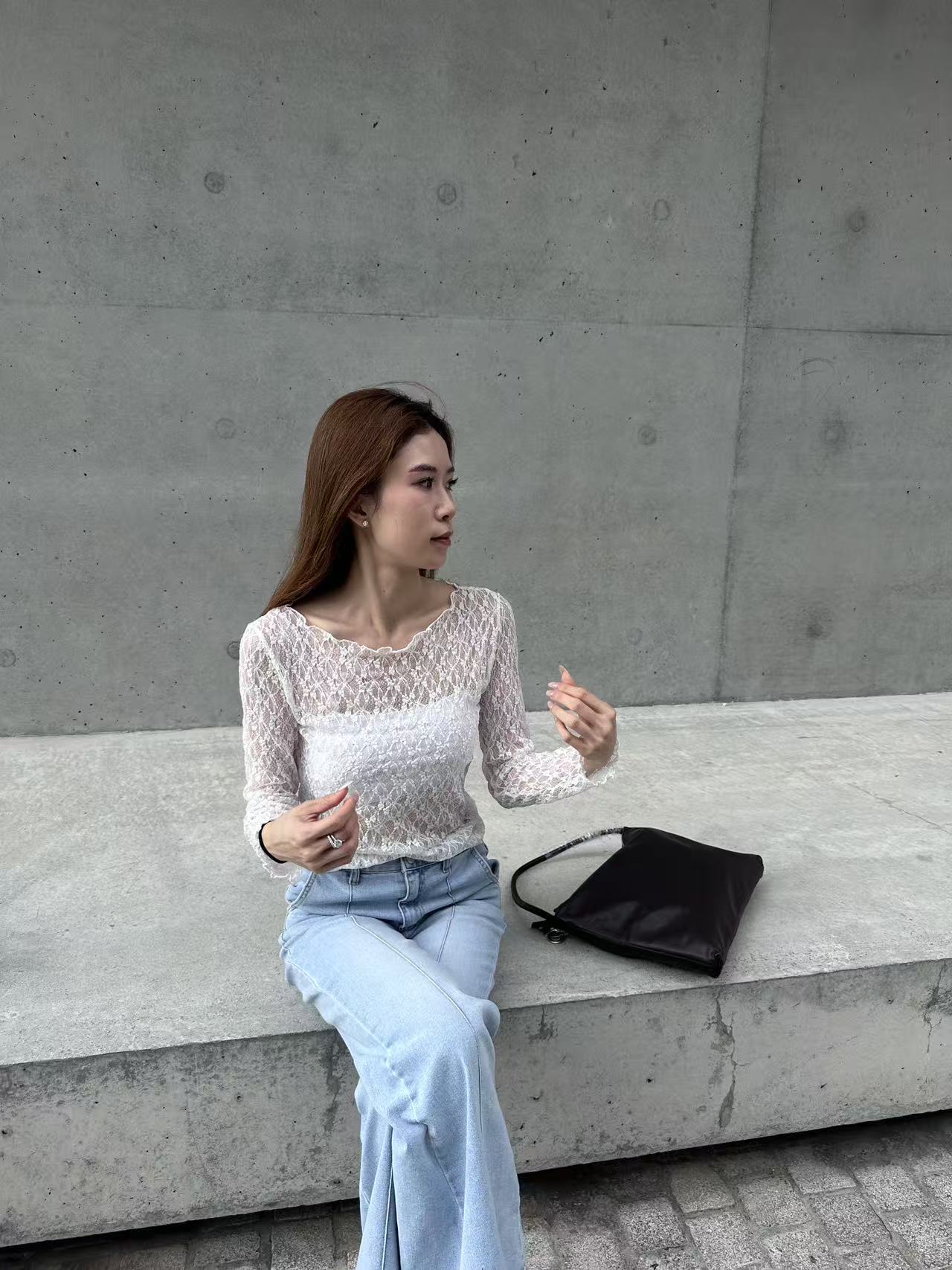 Lace Through Long Sleeves Top