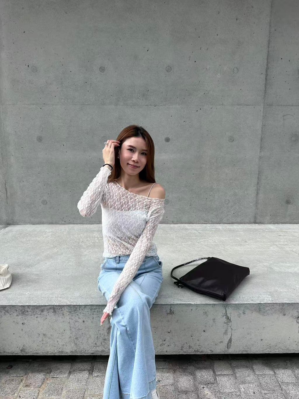 Lace Through Long Sleeves Top
