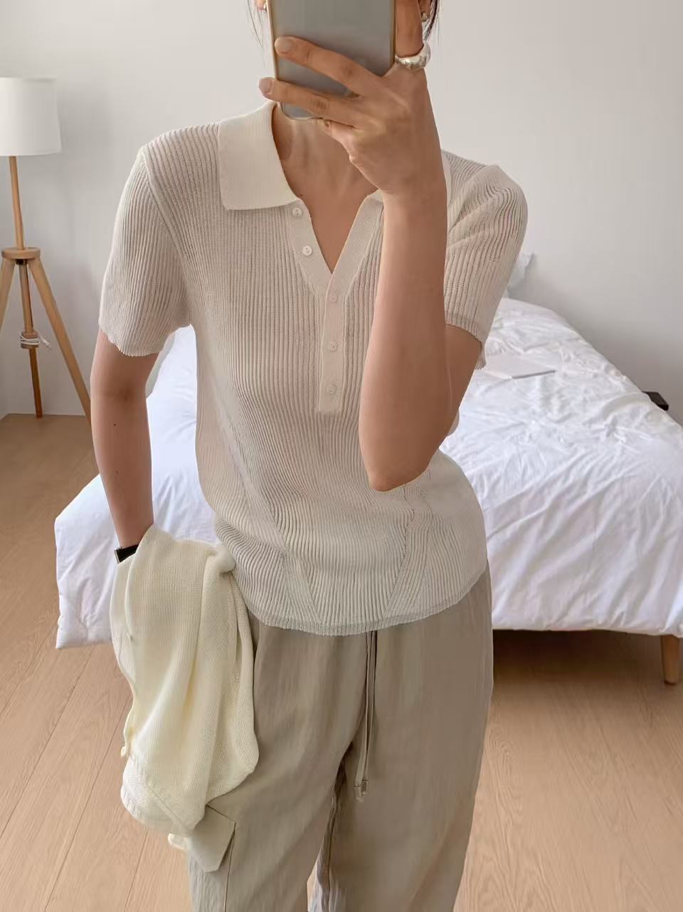 Knitted Polo T Top