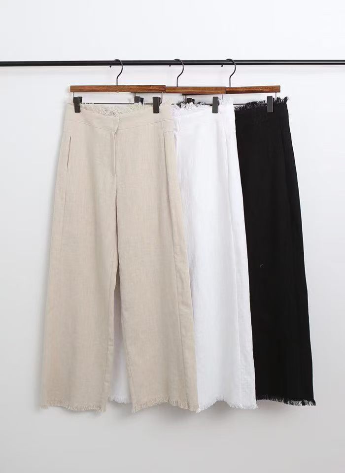 Linen Ruffles Straight Pants