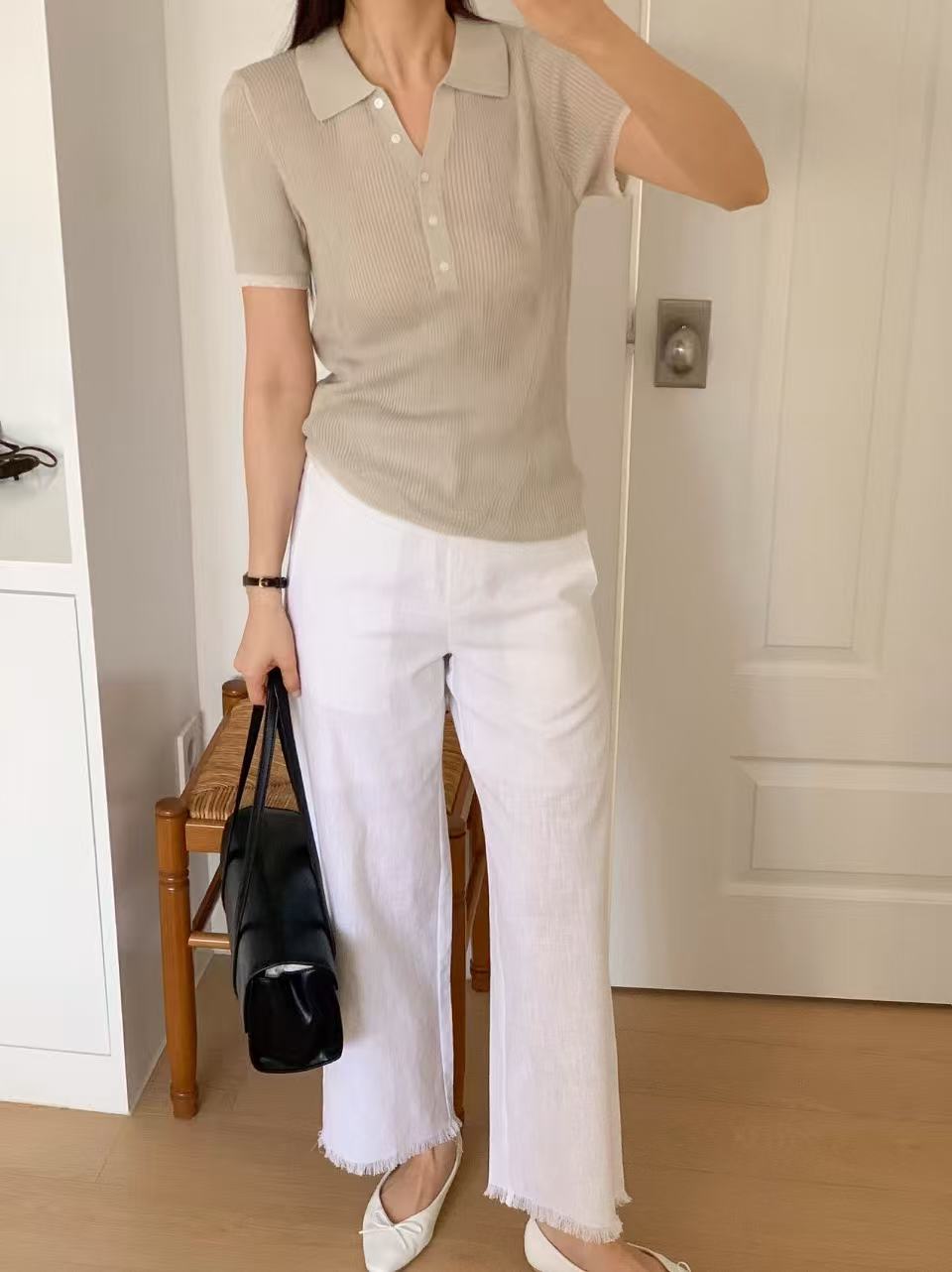 Linen Ruffles Straight Pants