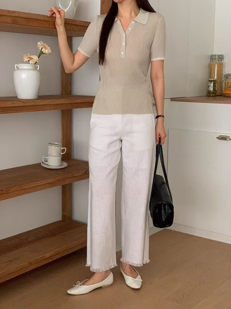 Linen Ruffles Straight Pants