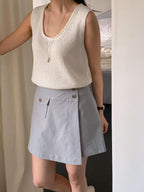 Side Button Flap Skirt Shorts