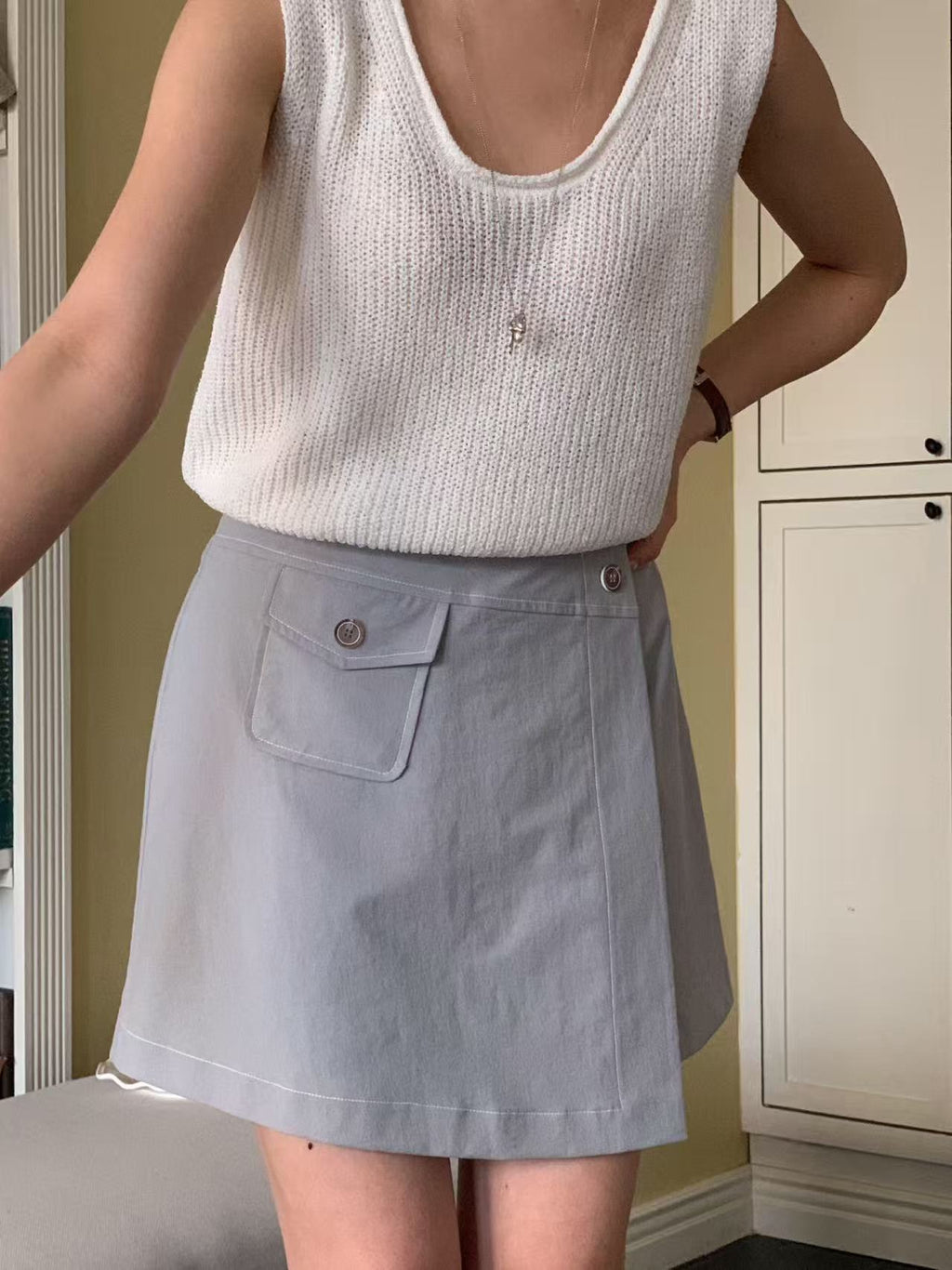 Side Button Flap Skirt Shorts