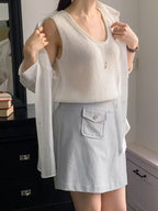 Side Button Flap Skirt Shorts