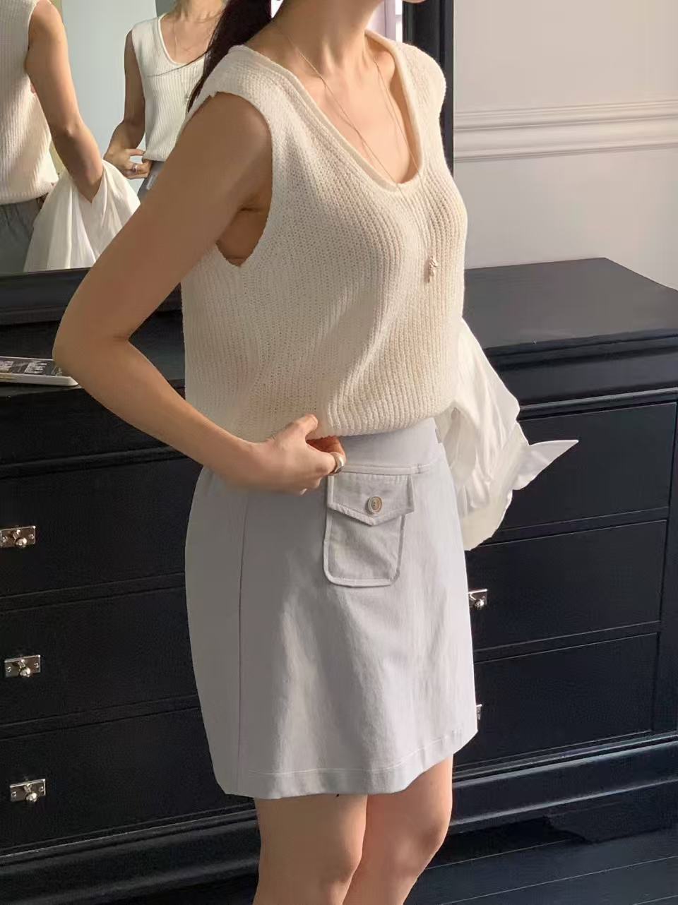 Side Button Flap Skirt Shorts