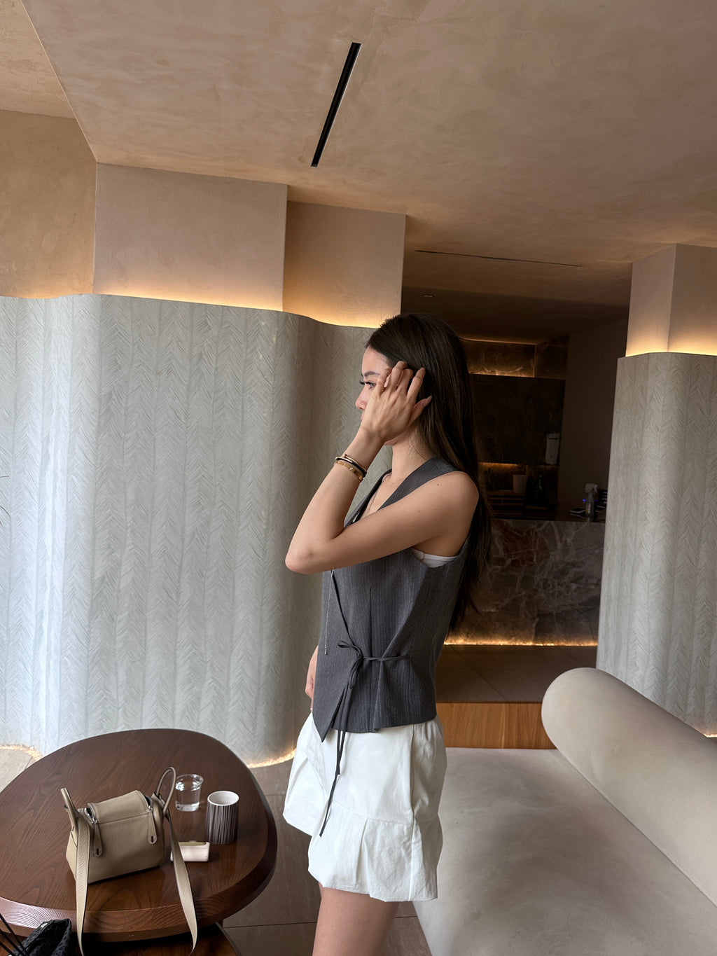 Grey Striped Tied On Side Vest