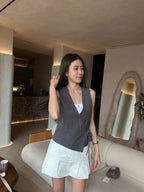 Grey Striped Tied On Side Vest