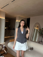 Grey Striped Tied On Side Vest