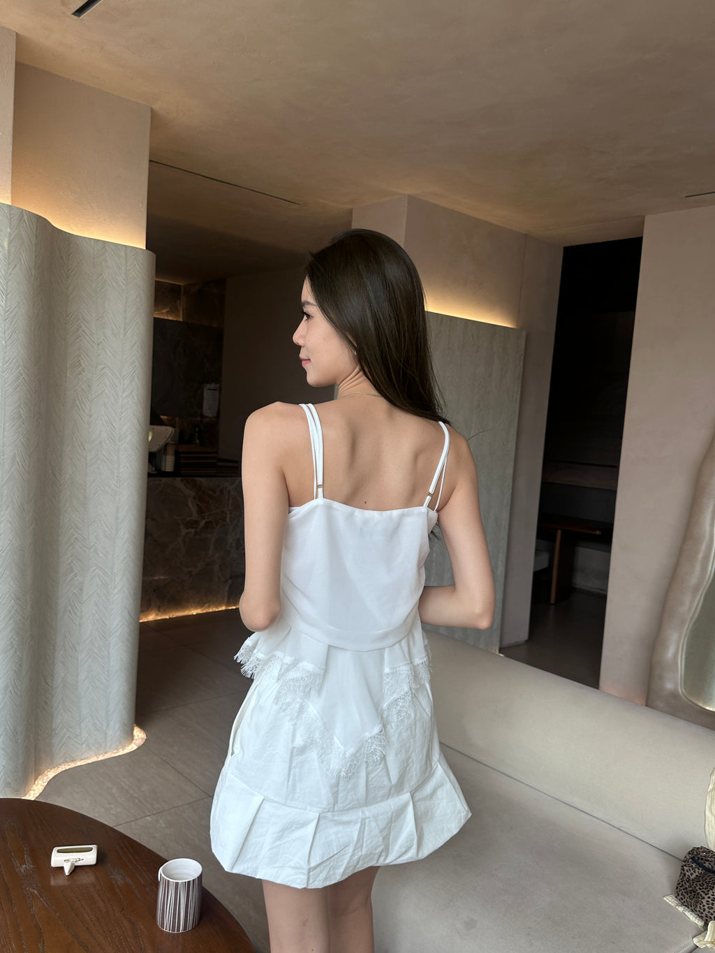 V Ruffles Lace Chiffon Tank Top