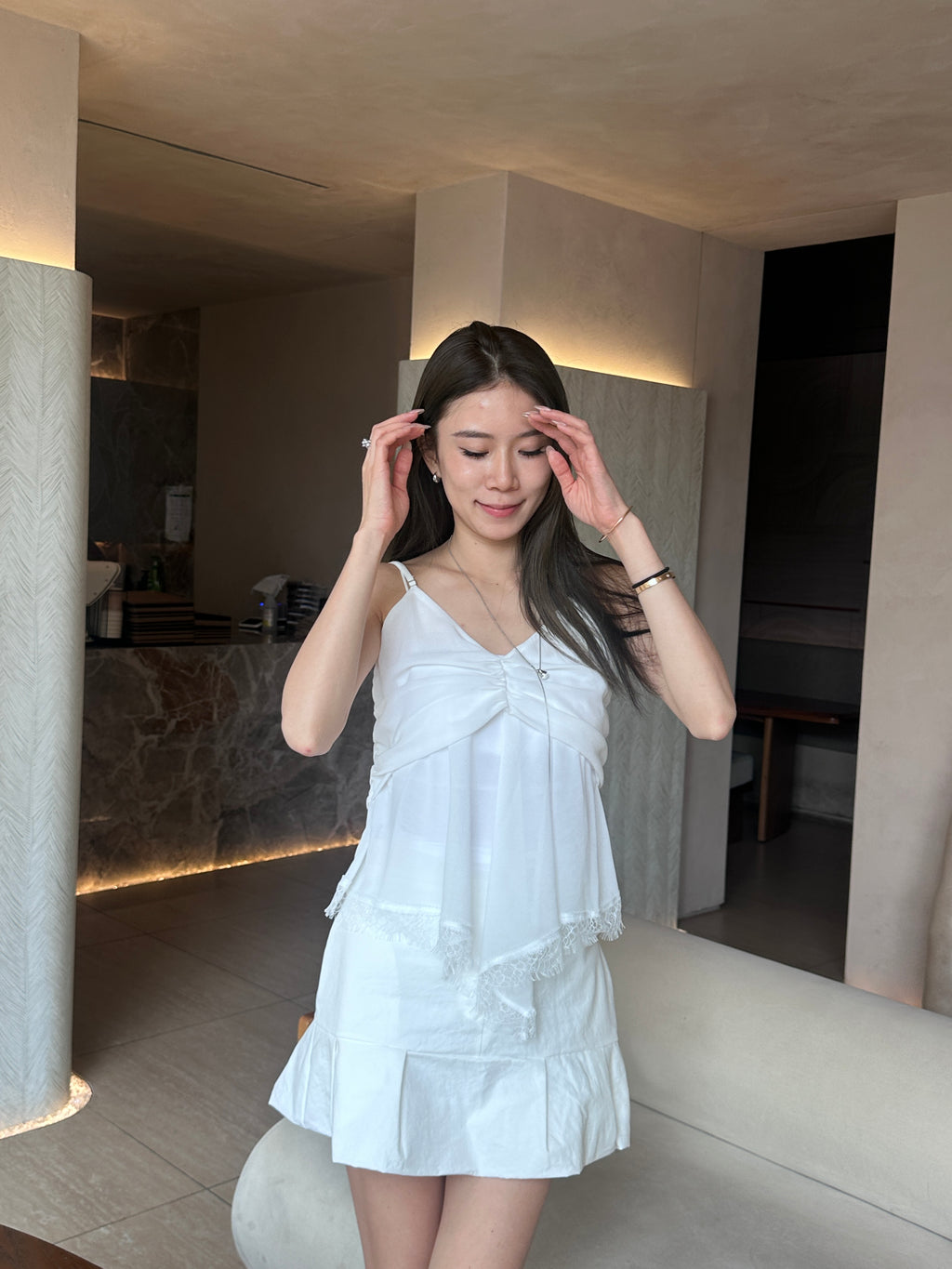 V Ruffles Lace Chiffon Tank Top