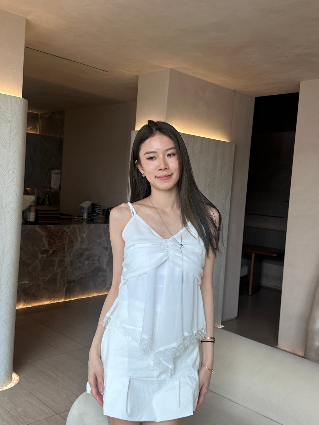V Ruffles Lace Chiffon Tank Top