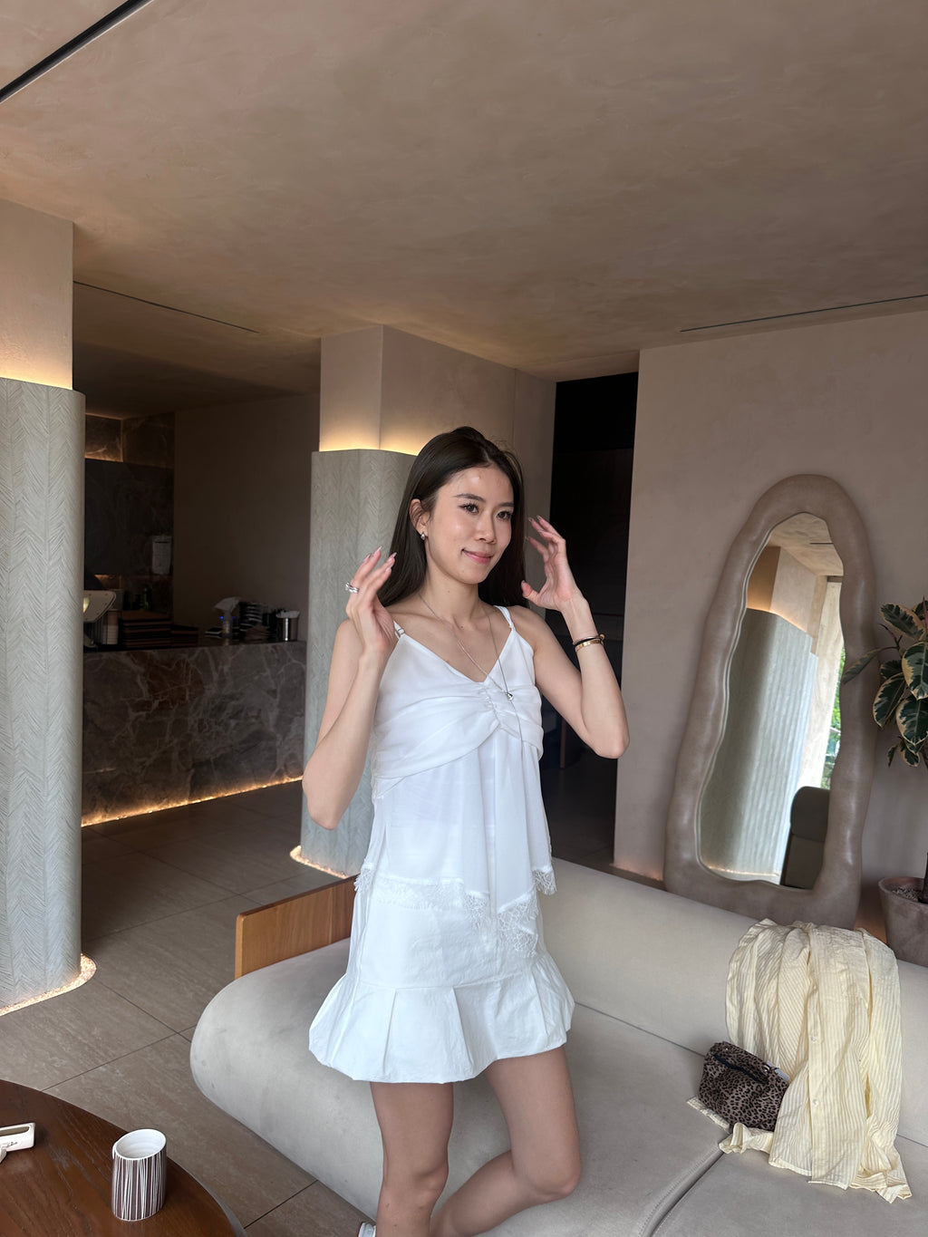 V Ruffles Lace Chiffon Tank Top