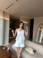 V Ruffles Lace Chiffon Tank Top