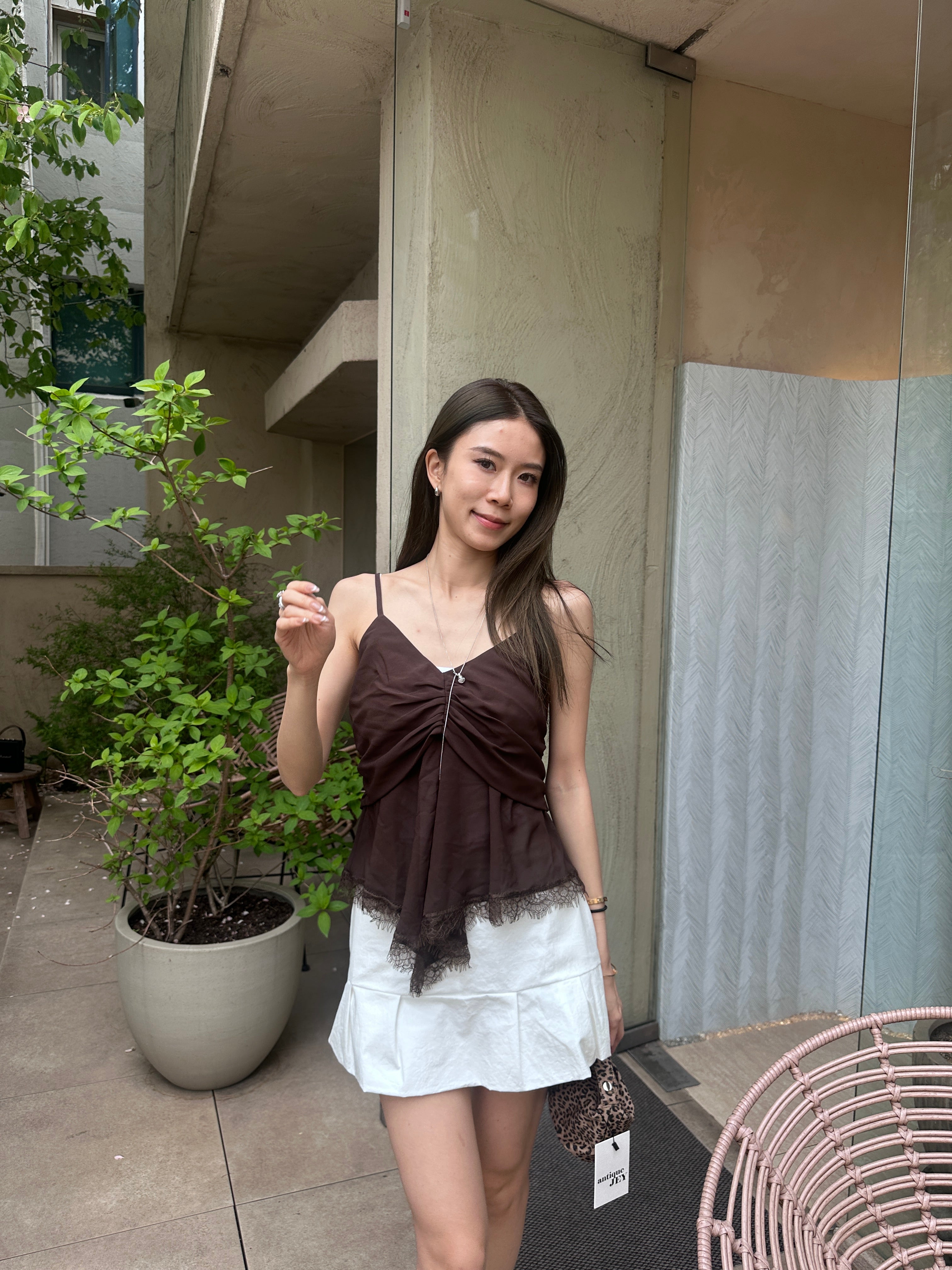 V Ruffles Lace Chiffon Tank Top