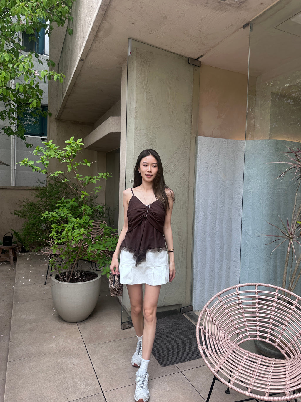 V Ruffles Lace Chiffon Tank Top