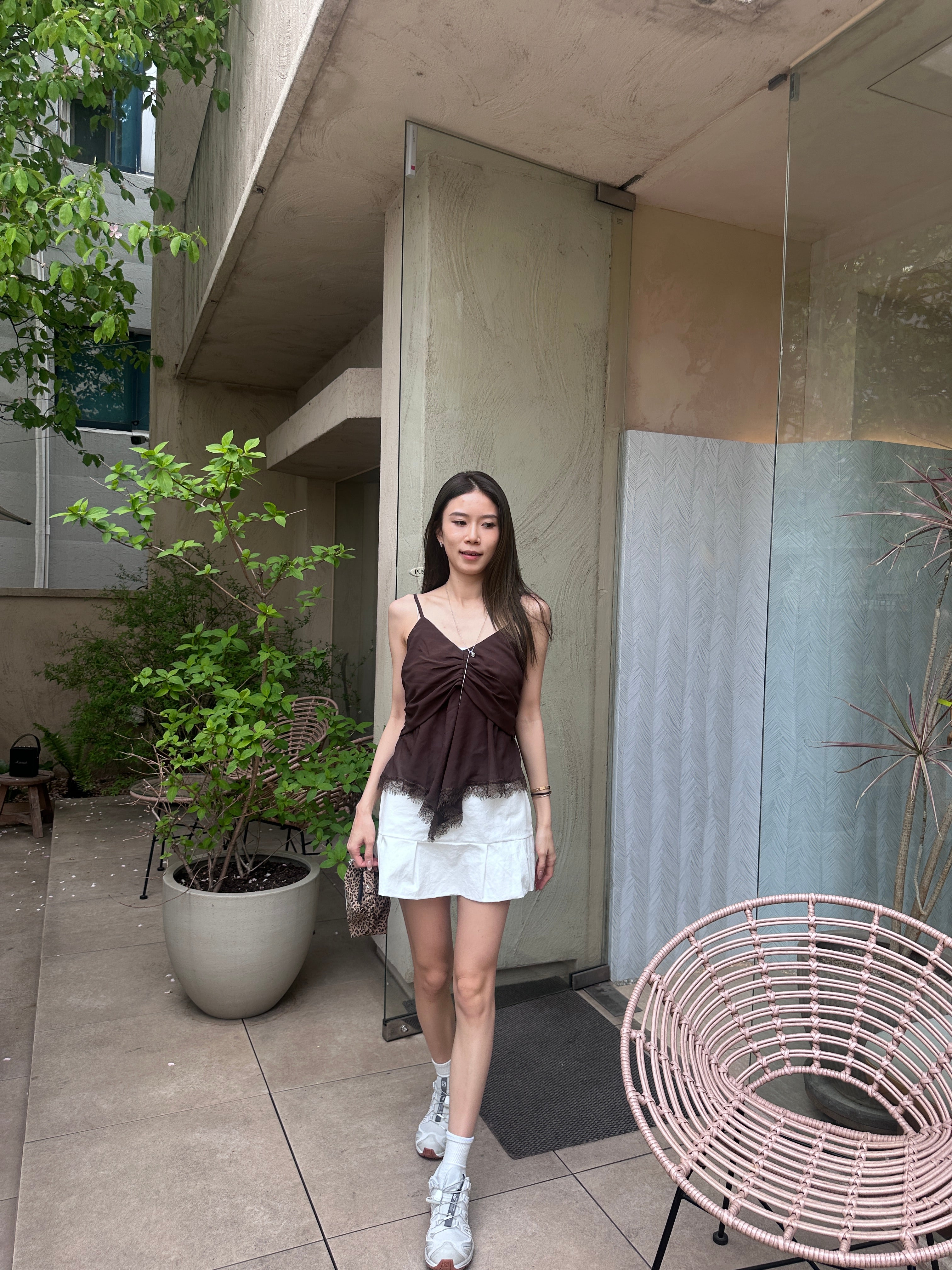 V Ruffles Lace Chiffon Tank Top