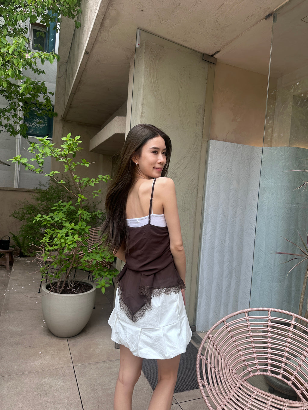 V Ruffles Lace Chiffon Tank Top