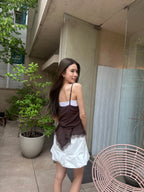 V Ruffles Lace Chiffon Tank Top