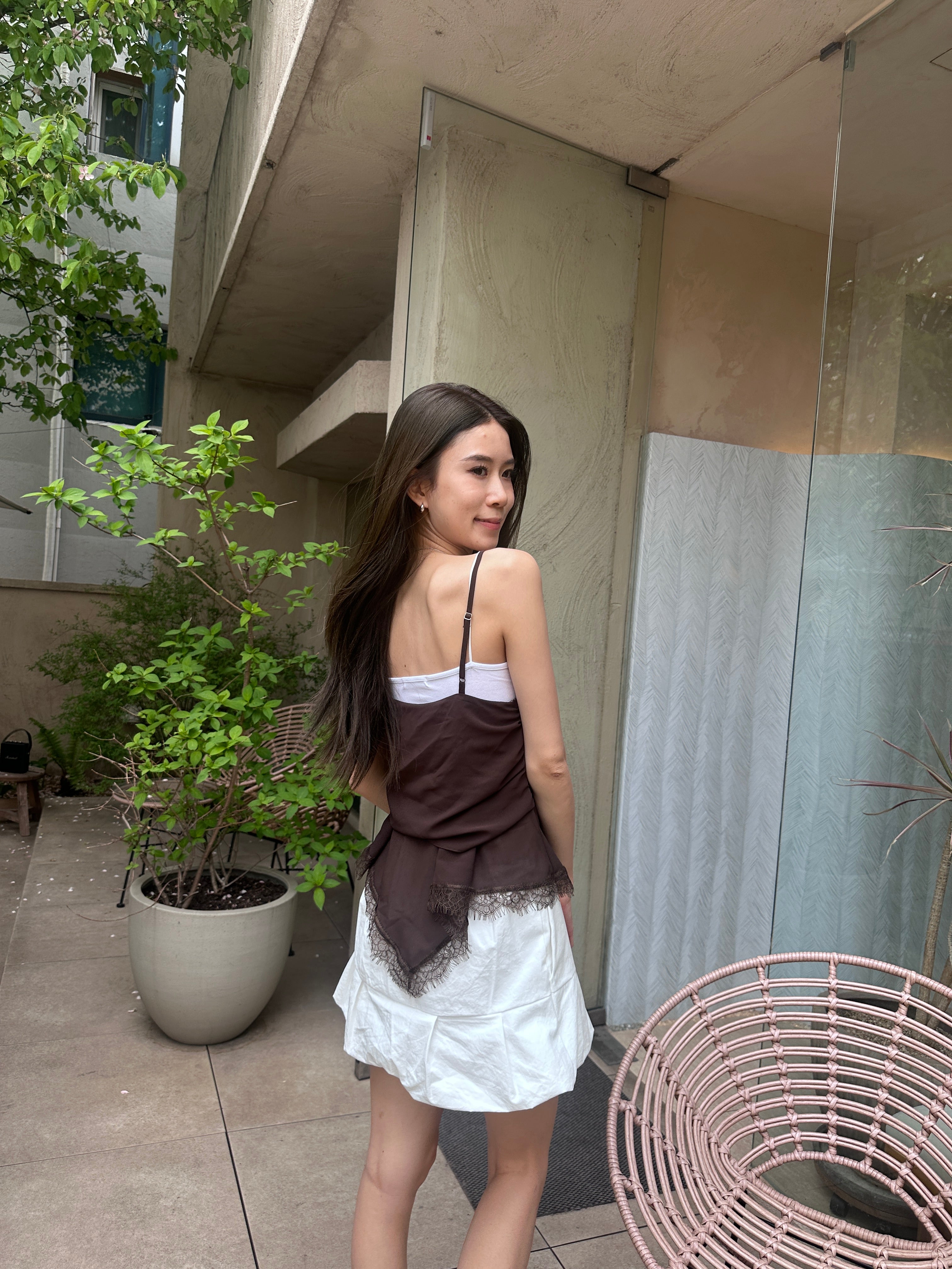 V Ruffles Lace Chiffon Tank Top