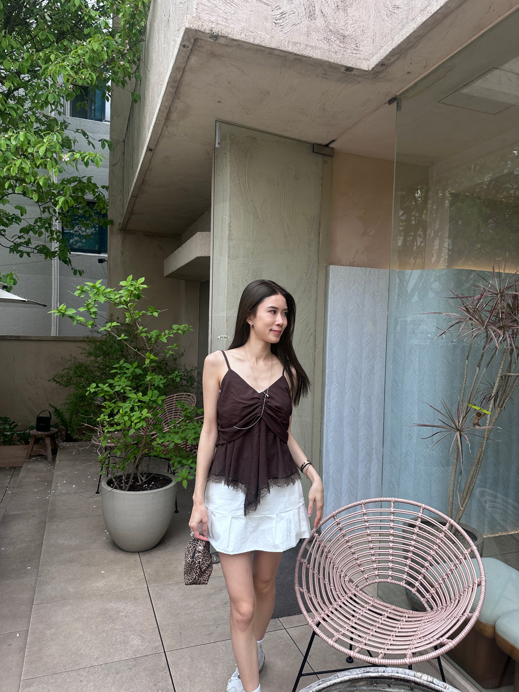 V Ruffles Lace Chiffon Tank Top