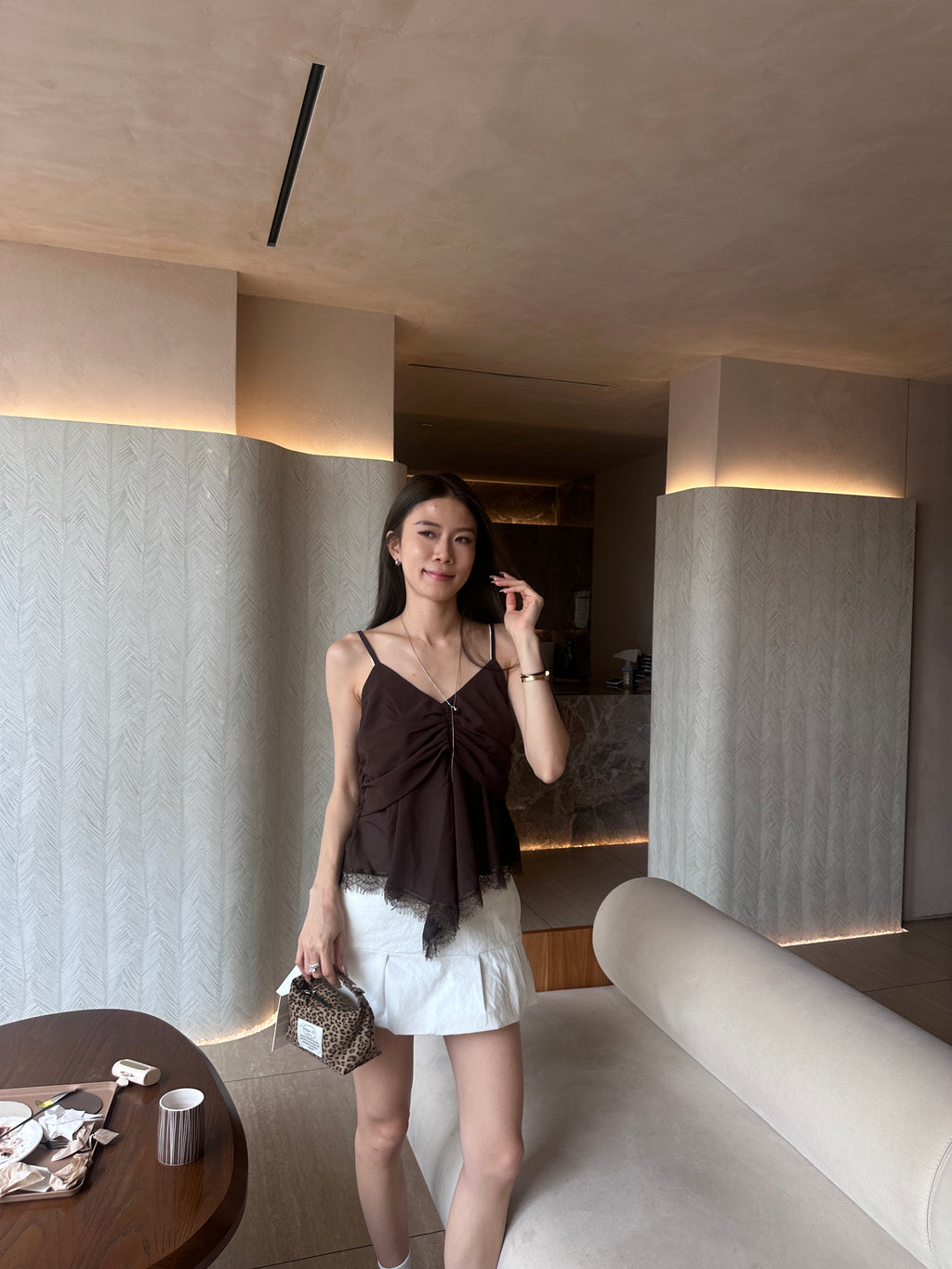 V Ruffles Lace Chiffon Tank Top