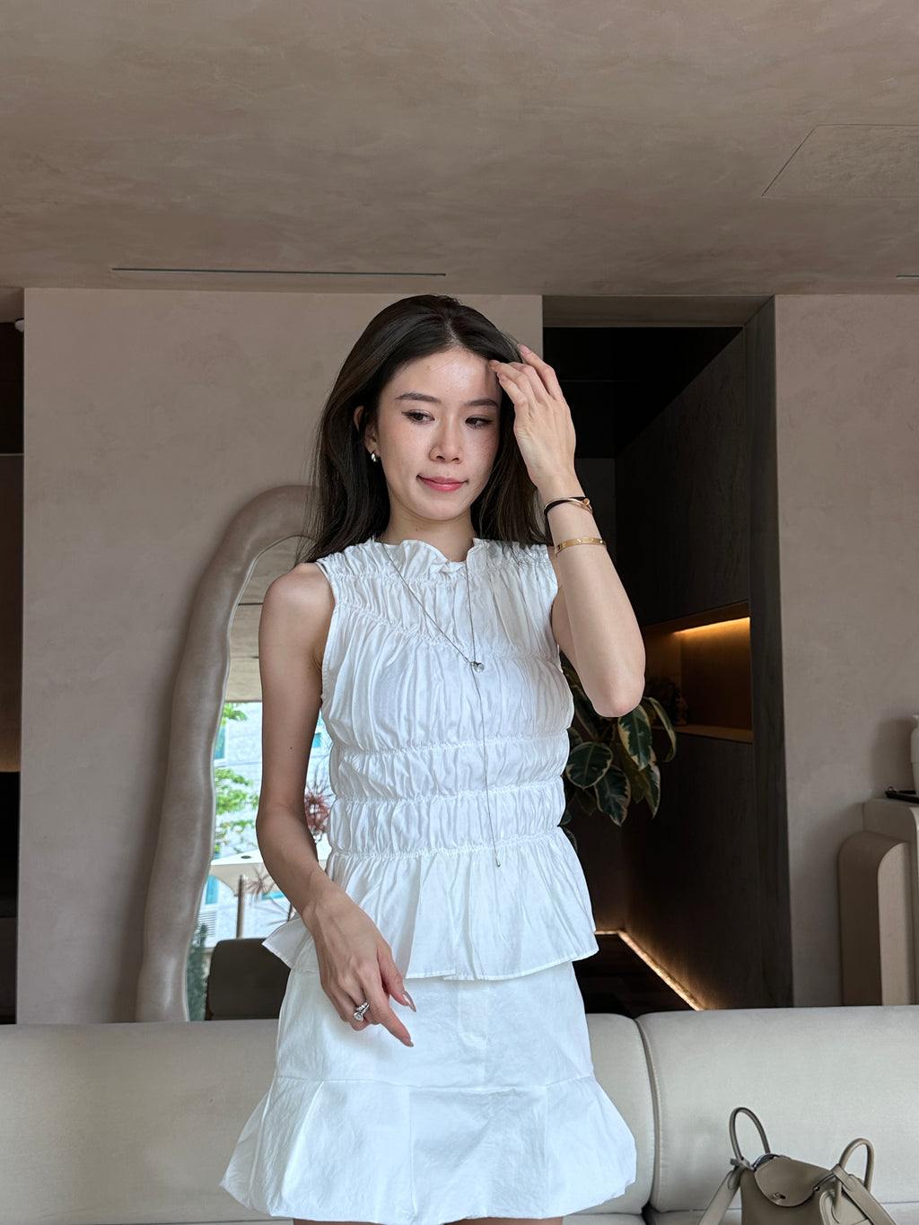 Ruffles Lace High Neck Tank Top