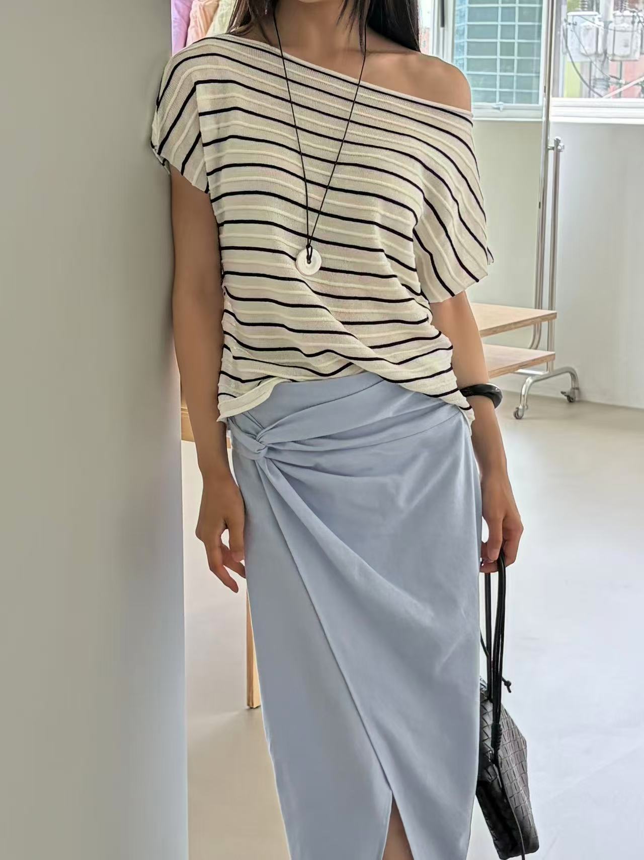 Striped Knitted T Top