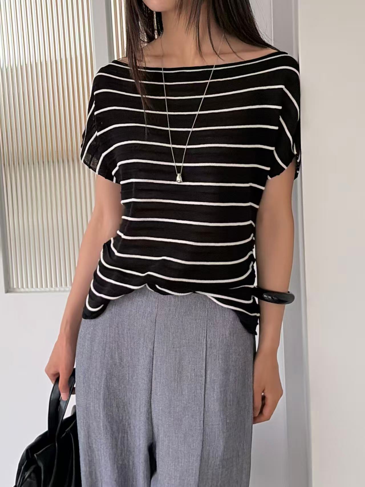 Striped Knitted T Top