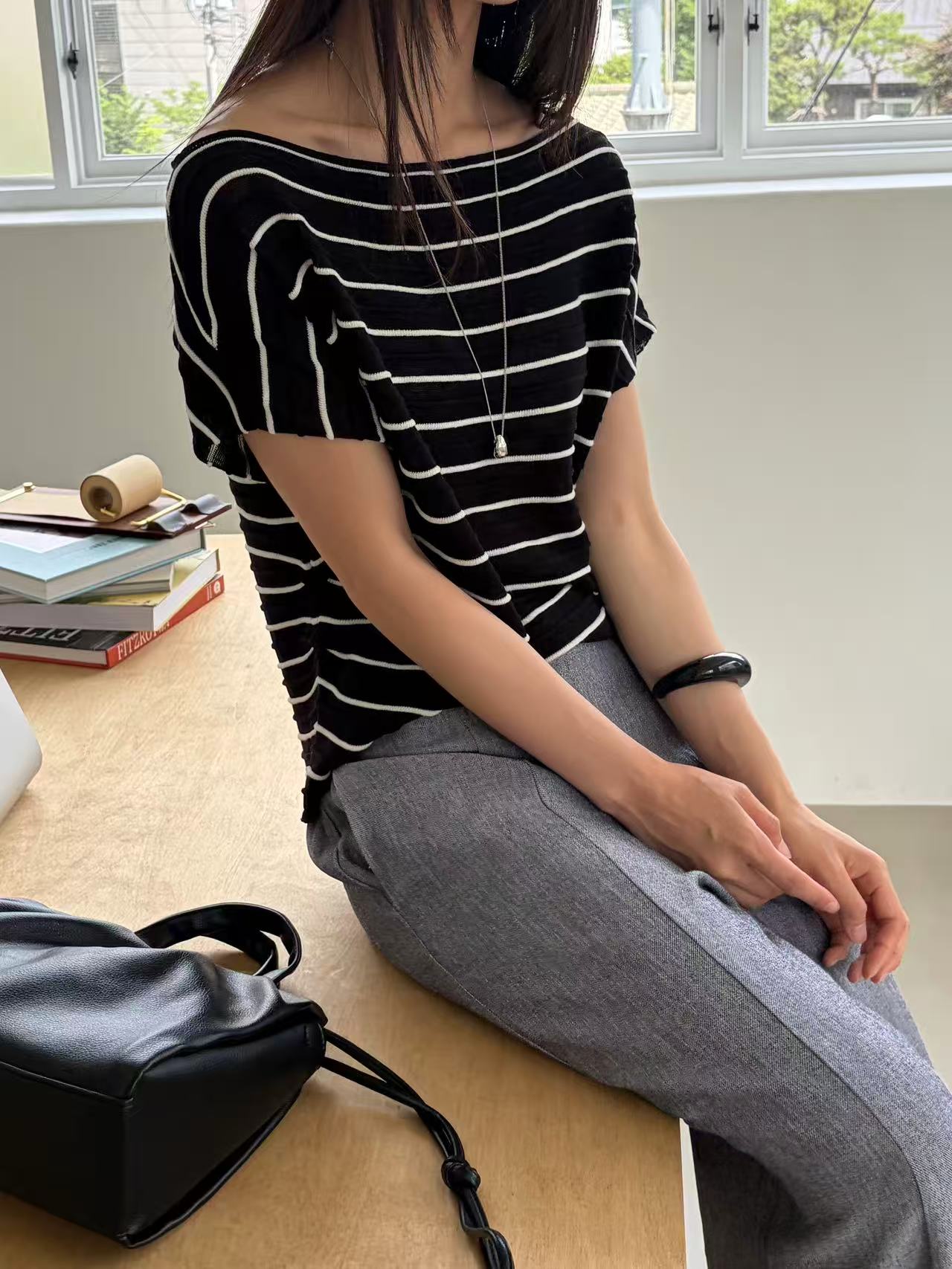 Striped Knitted T Top