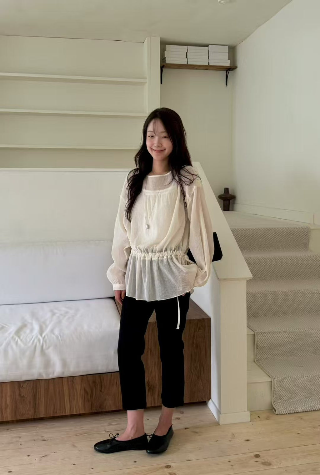Round Neck Drawstring Top