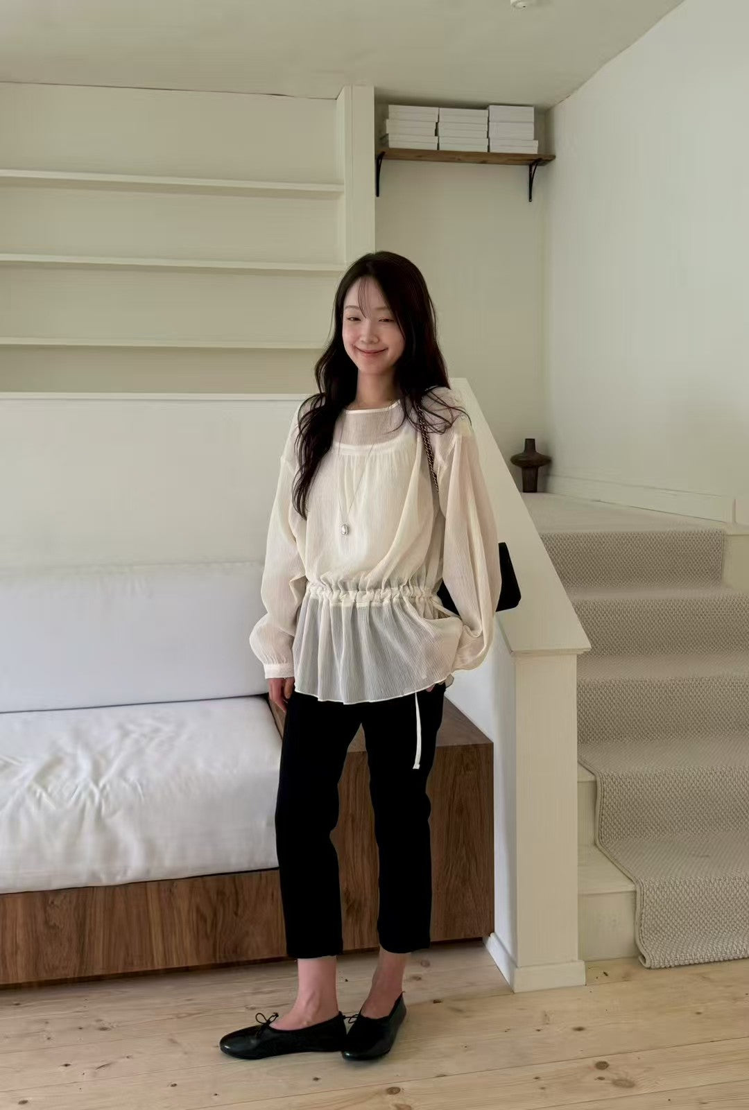 Round Neck Drawstring Top