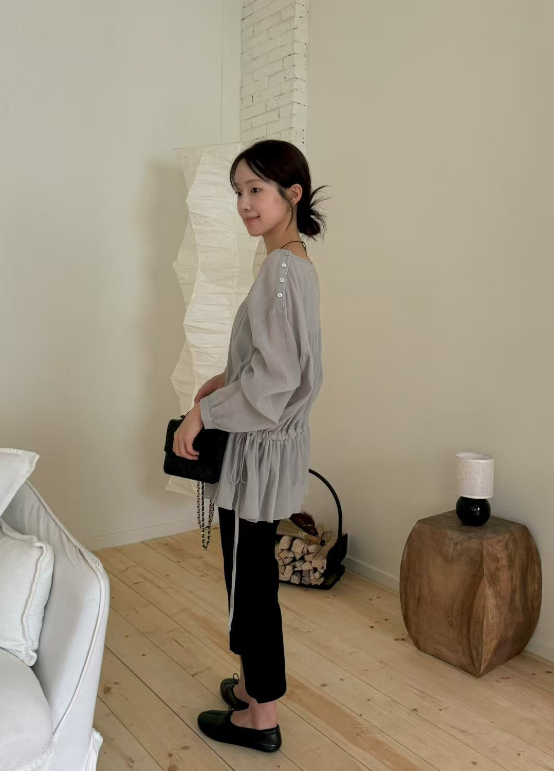 Round Neck Drawstring Top