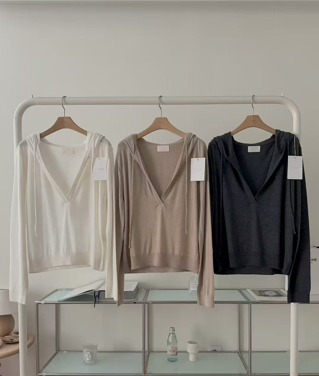V Neck Hooded Top