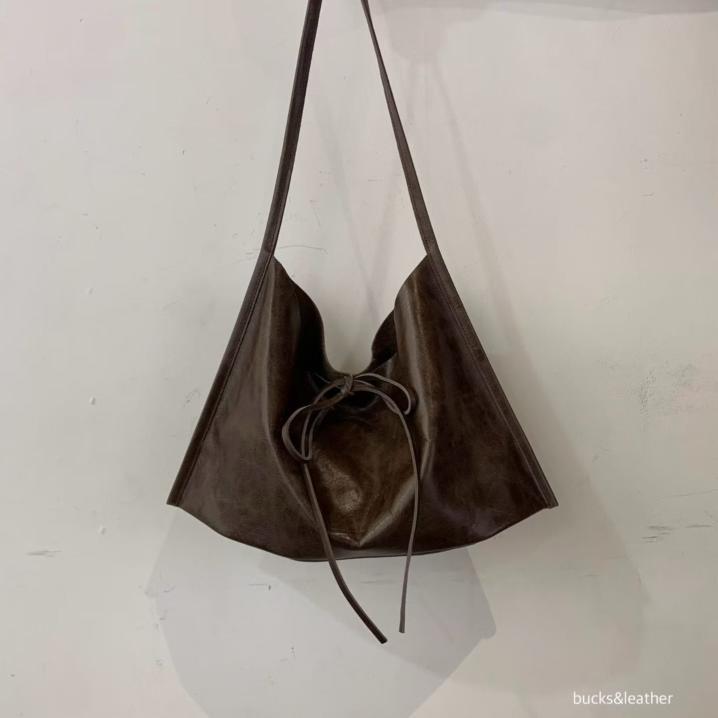 Real Leather Tied Ribbon Shoulder Bag