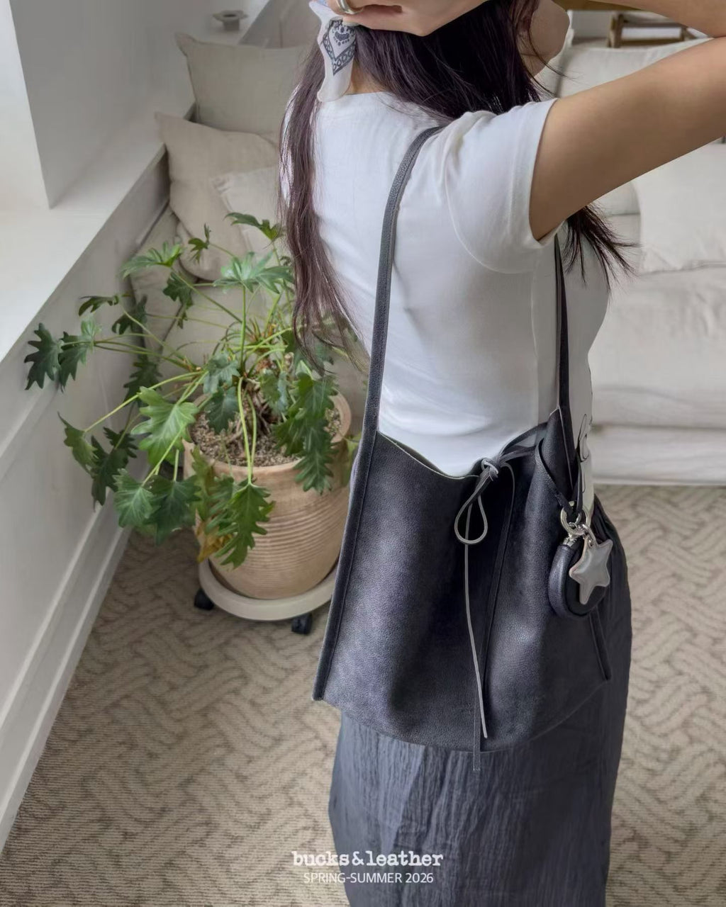 Real Leather Tied Long Shoulder Bag