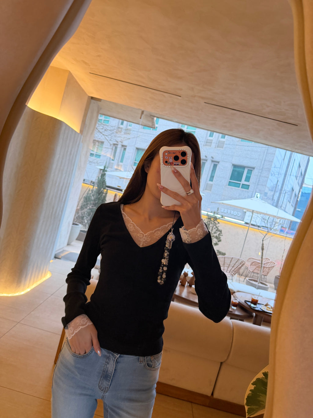V neck Lace Long Sleeves Top
