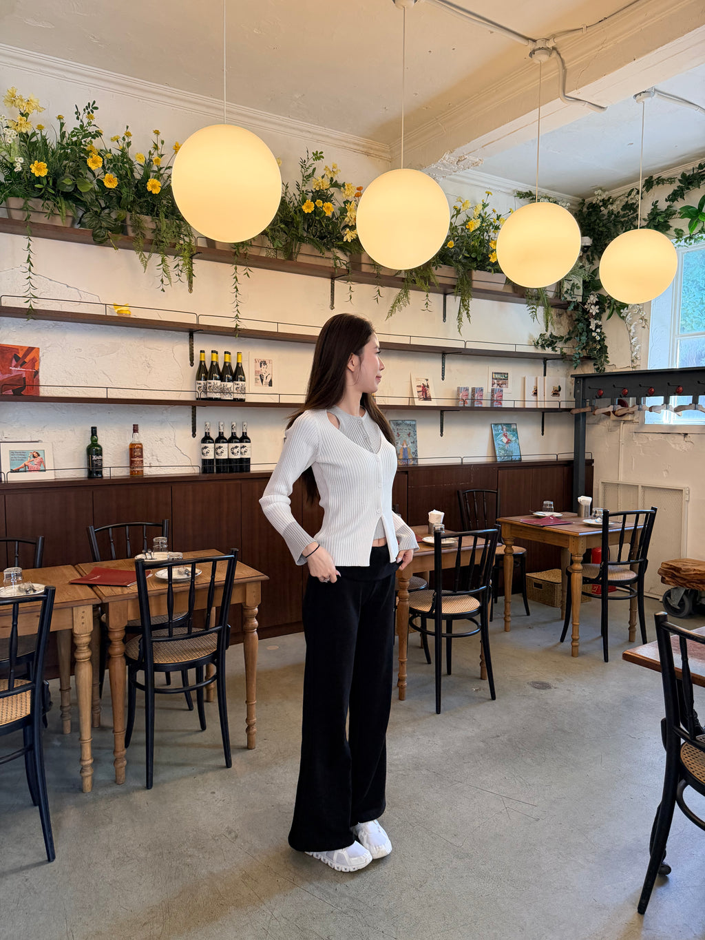 Cotton Button Flare Pants
