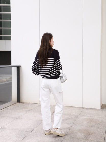 Striped Knitted V Top